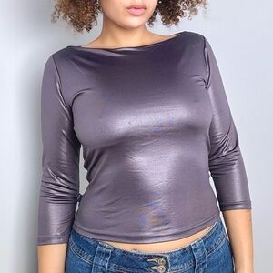 Y2K Silver Long Sleeve Top